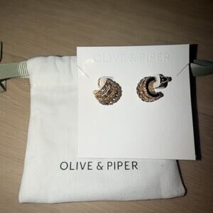 Olive & Piper Gold Crystal Huggie Hoop Earrings Pastel Rhinestone w Pouch